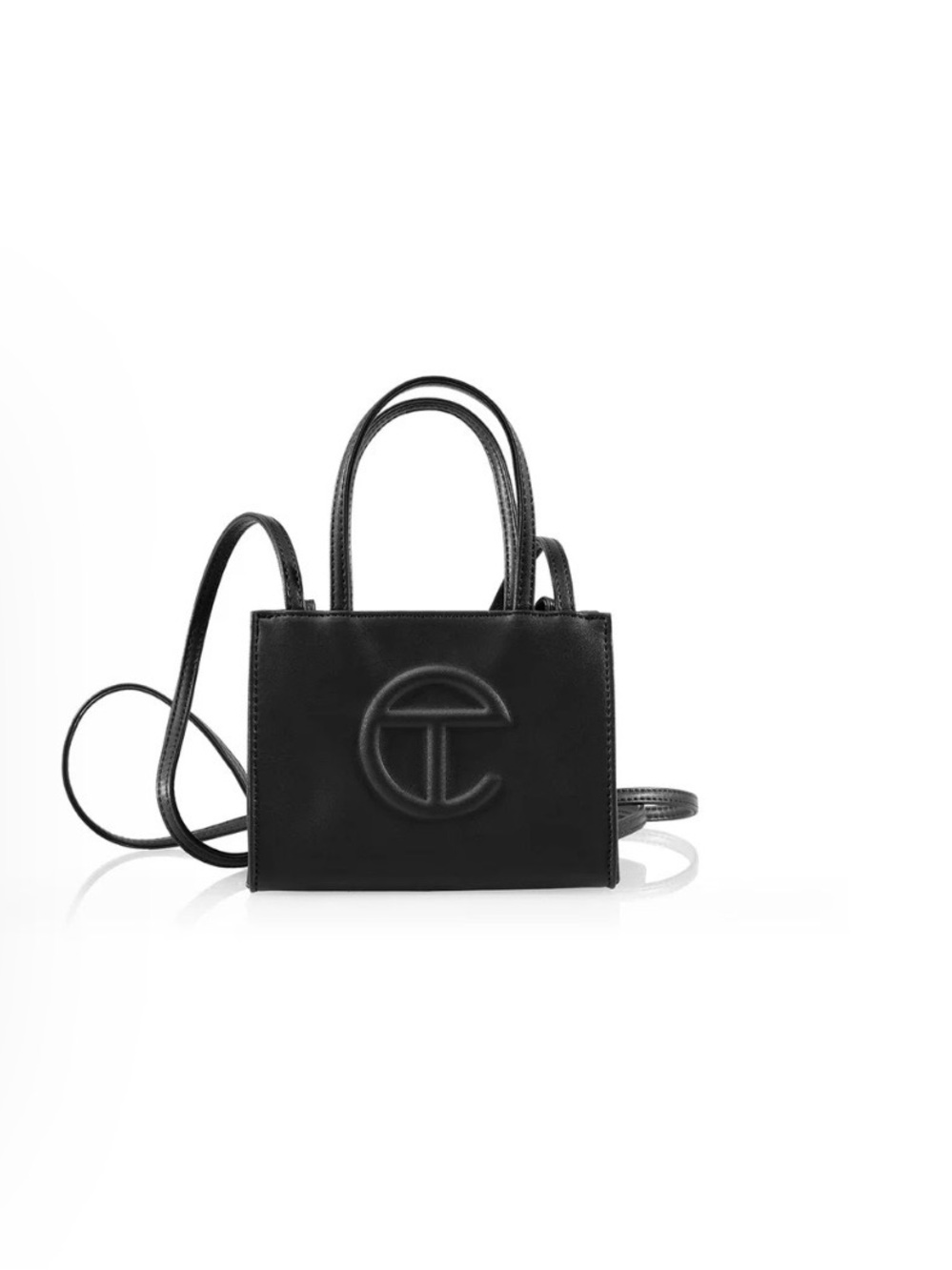 Telfar Black Mini Leather Crossbody with Embossed Logo